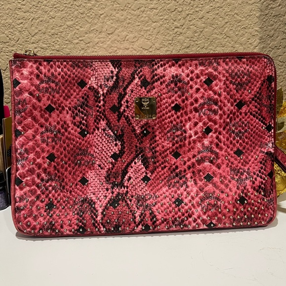 MCM Handbags - MCM MILLIE STUDDED PINK PHYTON DESIGN CLUTCH
